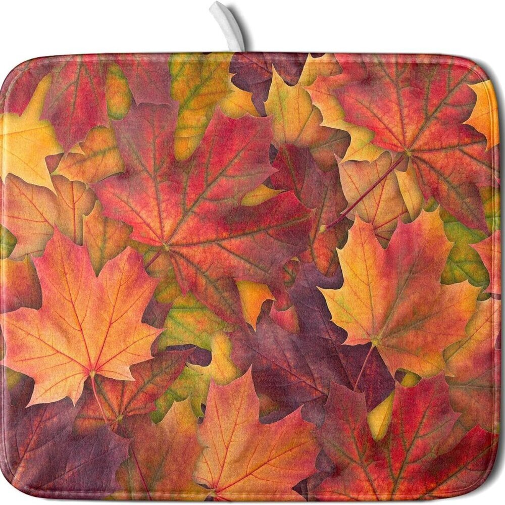 Colorful Autumn Maple Leaves Dish Drying Mat for Kitchen Counter Fall Drying Mat